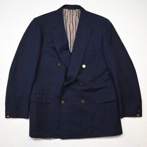 Vtg 1950s Double Breasted 40S Navy Flannel Gold Button Blazer Jacket Sport Coat